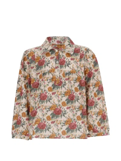 Babe And Tess Kids' Floral-print Gathered Blouse In Neutrals