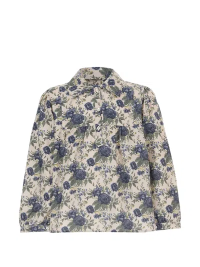 Babe And Tess Kids' Floral-print Long-sleeve Blouse In Neutrals