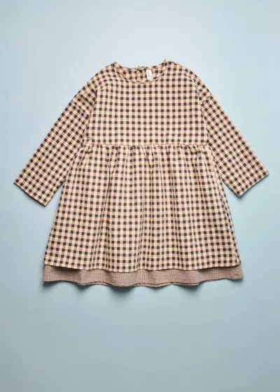Babe And Tess Kids' Girls Check Dress In Black/beige In Brown