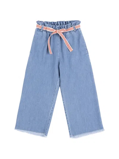 Babe And Tess Kids' Paperbag-waist Frayed Jeans In Blue
