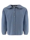 Babe And Tess Ruffled-collar Cotton Shirt In Blue