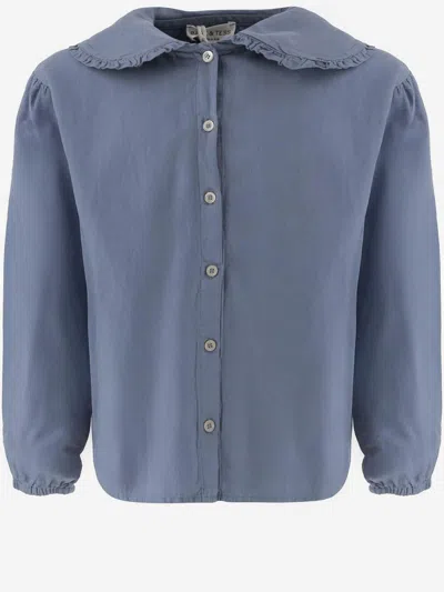 Babe And Tess Babe & Tess Ruffled Collar Cotton Shirt In Blue