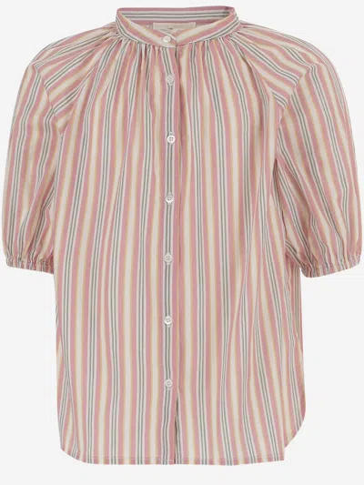 Babe And Tess Babe & Tess Stretch Cotton Striped Blouse In Pink