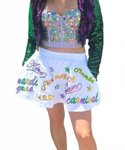Babe New Orleans Mardi Gras Explosion Sequin Skort In White