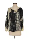 Babette 3/4 Sleeve Silk Top Black Print Pattern Tie Neck Tops In Black