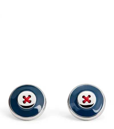 Babette Enamel Thread-detail Round Cufflinks In Blue
