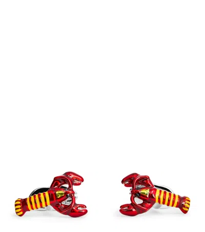 Babette Rhodium-plated Enamel Lobster Cufflinks In Red