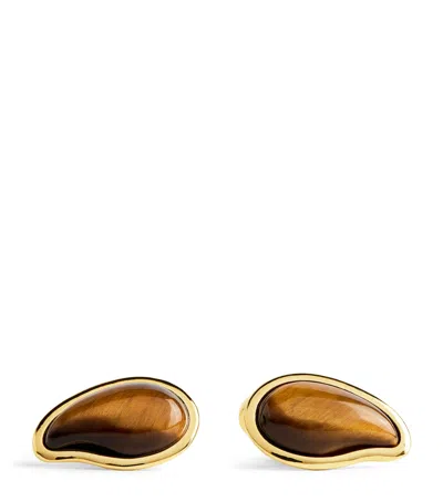 Babette Wasserman Gold-plated Chakra Tiger's Eye Cufflinks In Brown