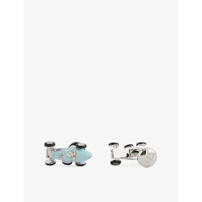 Babette Wasserman London Mens  Retro Rhodium-plated Cufflinks In Light Blue