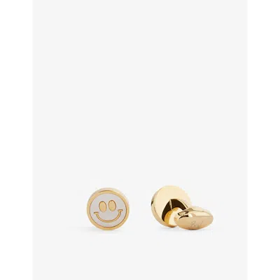 Babette Wasserman London Mens  Smiley Face Rhodium-plated Metal Cufflinks In Yellow Gold