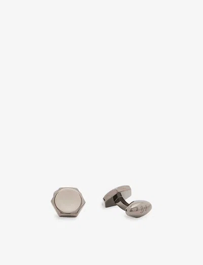 Babette Wasserman London Mens Black Rhodium Hexagon Button Rhodium Cufflinks