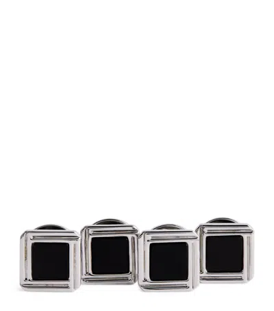 Babette Wasserman Rhodium-plated Celtic Onyx Cufflinks Set In Black
