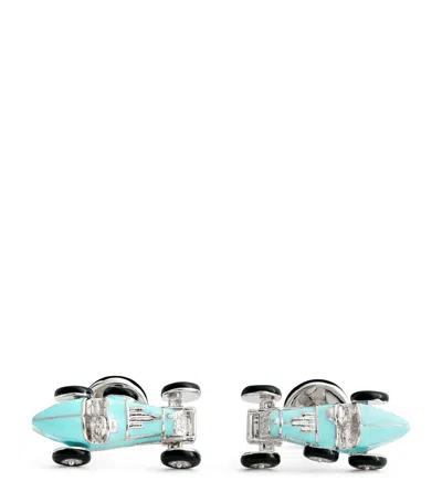 Babette Wasserman Rhodium-plated Retro Bug Car Cufflinks In Blue