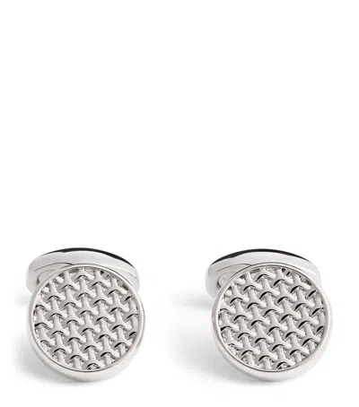 Babette Wasserman Rhodium-plated Woven Round Cufflinks In Silver