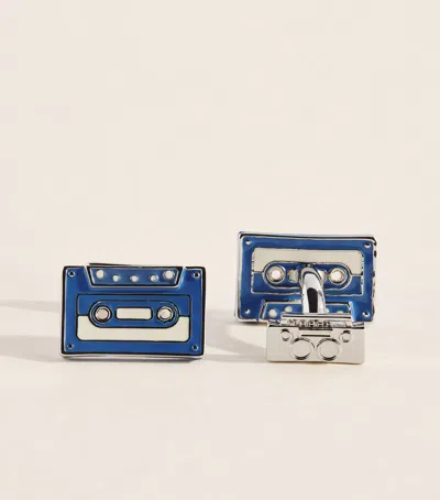 Babette Wasserman Rhodium-plated Cassette Tape Cufflinks In Blue