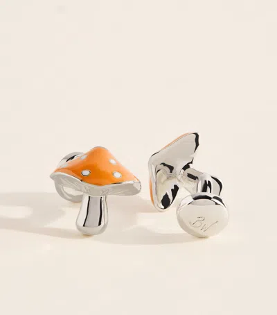Babette Wasserman Rhodium-plated Mushroom Cufflinks In Orange