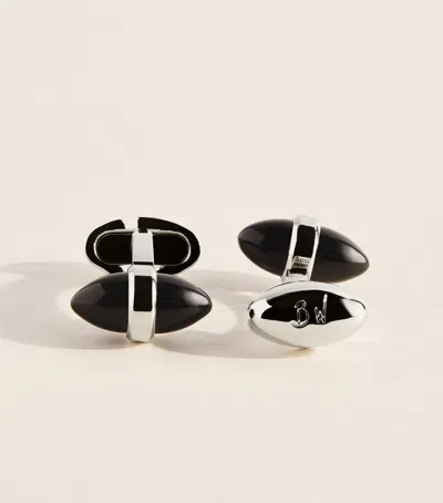 Babette Wasserman Rhodium-plated Onyx Sleek Bullet Cufflinks In Silver