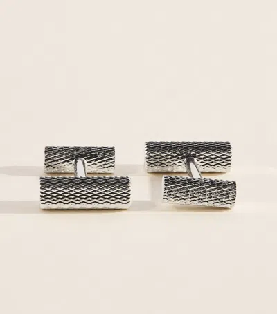 Babette Wasserman Rhodium-plated Thread Bar Cufflinks In Silver