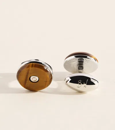 Babette Wasserman Rhodium-plated Tiger's Eye Tourbillon Cufflinks