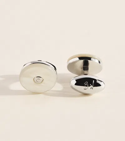 Babette Wasserman Rhodium-plated Tiger's Eye Tourbillon Cufflinks In Silver