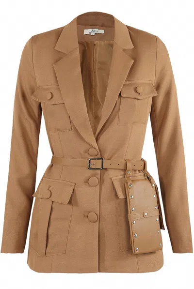 Babez London Women's Utility Pocket Pouch Belted Blazer In Brown