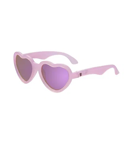 Babiators Kids' Frosted Pink Heart Purple Polarized Mirrored Lens Sunglasses In Frosted Pink With Purple Lenses