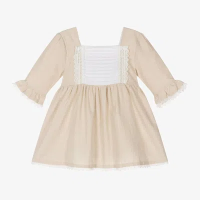 Babidu Kids' Girls Beige Linen & Cotton Dress