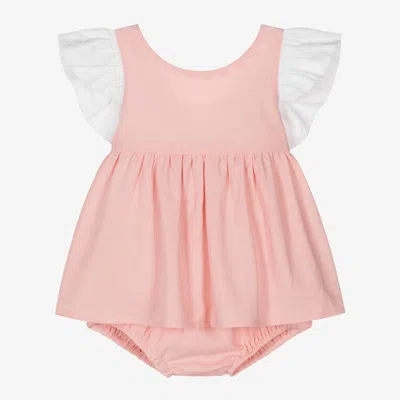 Babidu Babies' Girls Pink Frilly Viscose & Linen Dress