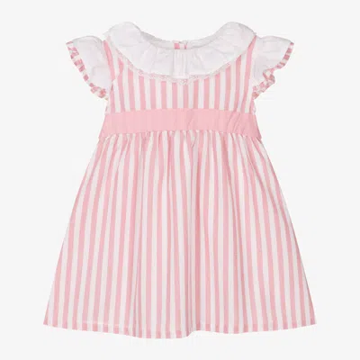 Babidu Babies' Girls Pink Stripe Linen & Cotton Dress