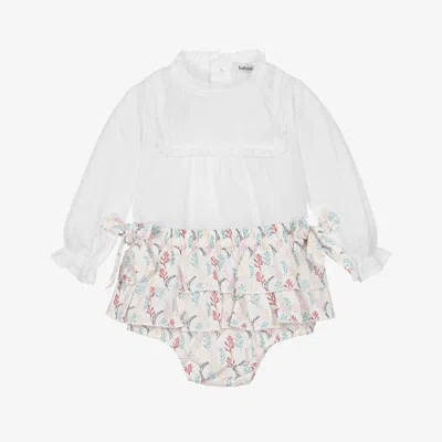 Babidu Babies' Girls White Cotton Leaf Print Shorts Set