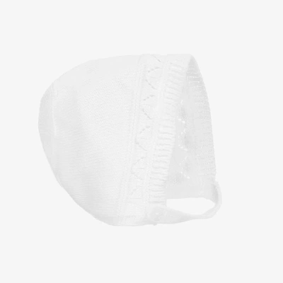 Babidu White Knitted Baby Bonnet