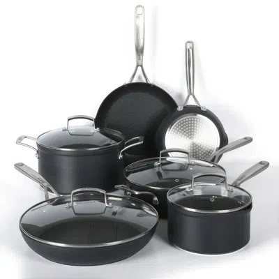Babish 10 Piece Hard Anodized Titanium Forever Non Stick Technology Durable Pots And Pans Cookware Set - Bl In Black