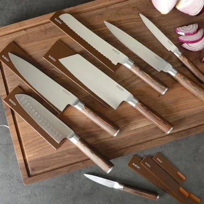 Babish 14-piece Full Tang Forged Light Pakka Wood Kitchen Knife Set – High-carbon 1.4116 German Steel Cutle