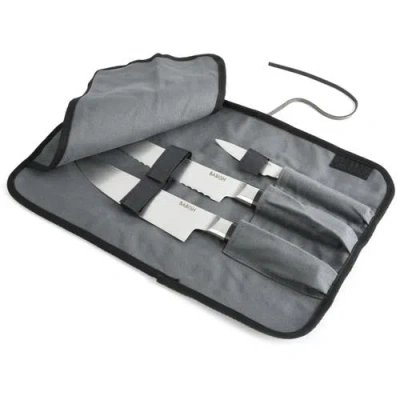 Babish 3-piece High Carbon German Steel Cutlery Set With Knife Roll In Black