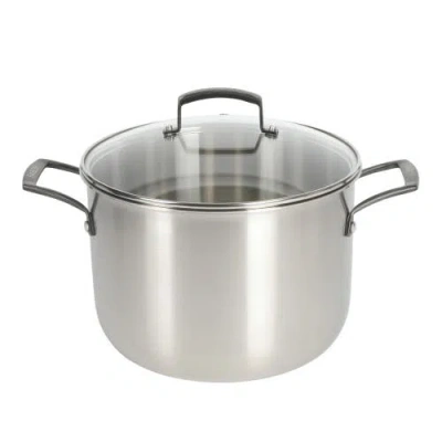 Babish 8 Quart Tri Ply Stainless Steel Stock Pot With Glass Lid & Black Handles Dutch Oven, Oven Saf In Silver