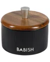 Babish 9oz Round Stoneware Salt Cellar With Acacia Wood Lid