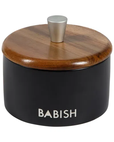 BABISH BABISH 9OZ ROUND STONEWARE SALT CELLAR WITH ACACIA WOOD LID