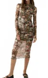 Babs+birdie Floral Long Sleeve Mock Neck Bodycon Midi Dress In Multicolor In Multi