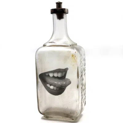 Babs Boutique Nyc Black Babs Hand-printed Ladies Mouth, Lick It Vintage Bottle Art In Transparent