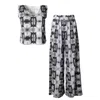 Babs Boutique Nyc Black / Grey / White Brooklyn Bridge Print Crop-top & Wide-leg Pant Set In Black/grey/white