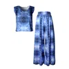 Babs Boutique Nyc Blue / White Blue Sky Print Crop-top & Wide-leg Pant Set In Blue/white