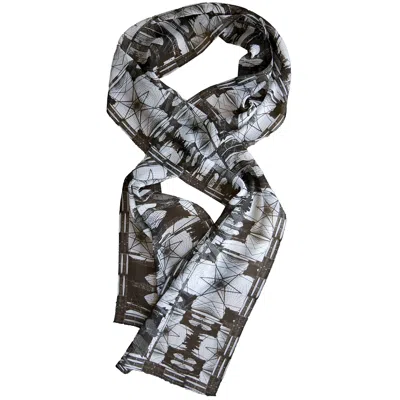 Babs Boutique Nyc Women's Black / White Silk Georgette Brooklyn Bridge Print Scarf In Black/white