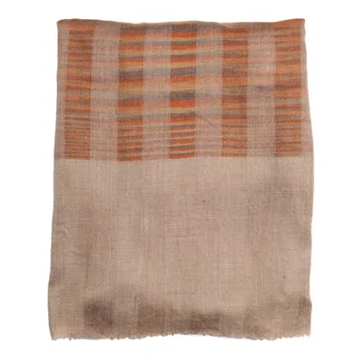 Babs Boutique Nyc Women's Brown / Orange / Neutrals Cashmere Stole - Beige With Rustic Orange Stripes In Multi