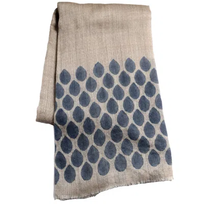 Babs Boutique Nyc Women's Neutrals / Blue Cashmere Hand Block Printed Scarf - Beige With Blue Drop Design