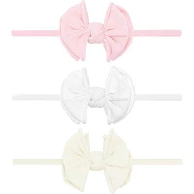 Baby Bling Kids'  3-pack Baby Fab Skinny Bow Headbands In Rose Quartz/white/ivory