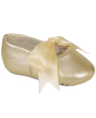 Baby Deer Baby Girl Lambskin Ballet With Ribbon Tie In Gold