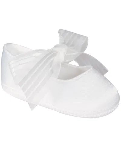 Baby Deer Baby Girl Shantung Ballet Skimmer With Sheer Ribbon Tie In White