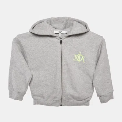 Pre-owned Baby Dior Grey Logo Embroidery Cotton Knit Zip-up Hooded Jacket 24 M