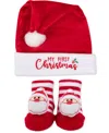 Baby Essentials Baby 2-piece My First Christmas Santa Hat Rattle Sock Set In Red