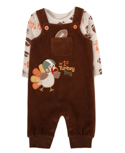 Baby Essentials Baby Boy My 1st Turkey Day Overall, 2 Piece Set In Brown